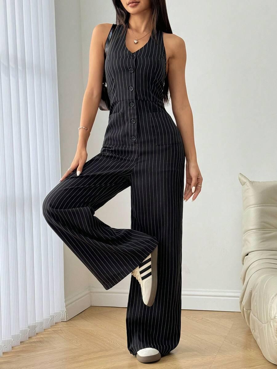 SHEIN CZARNY KOMBINEZON PASKI S06__XS