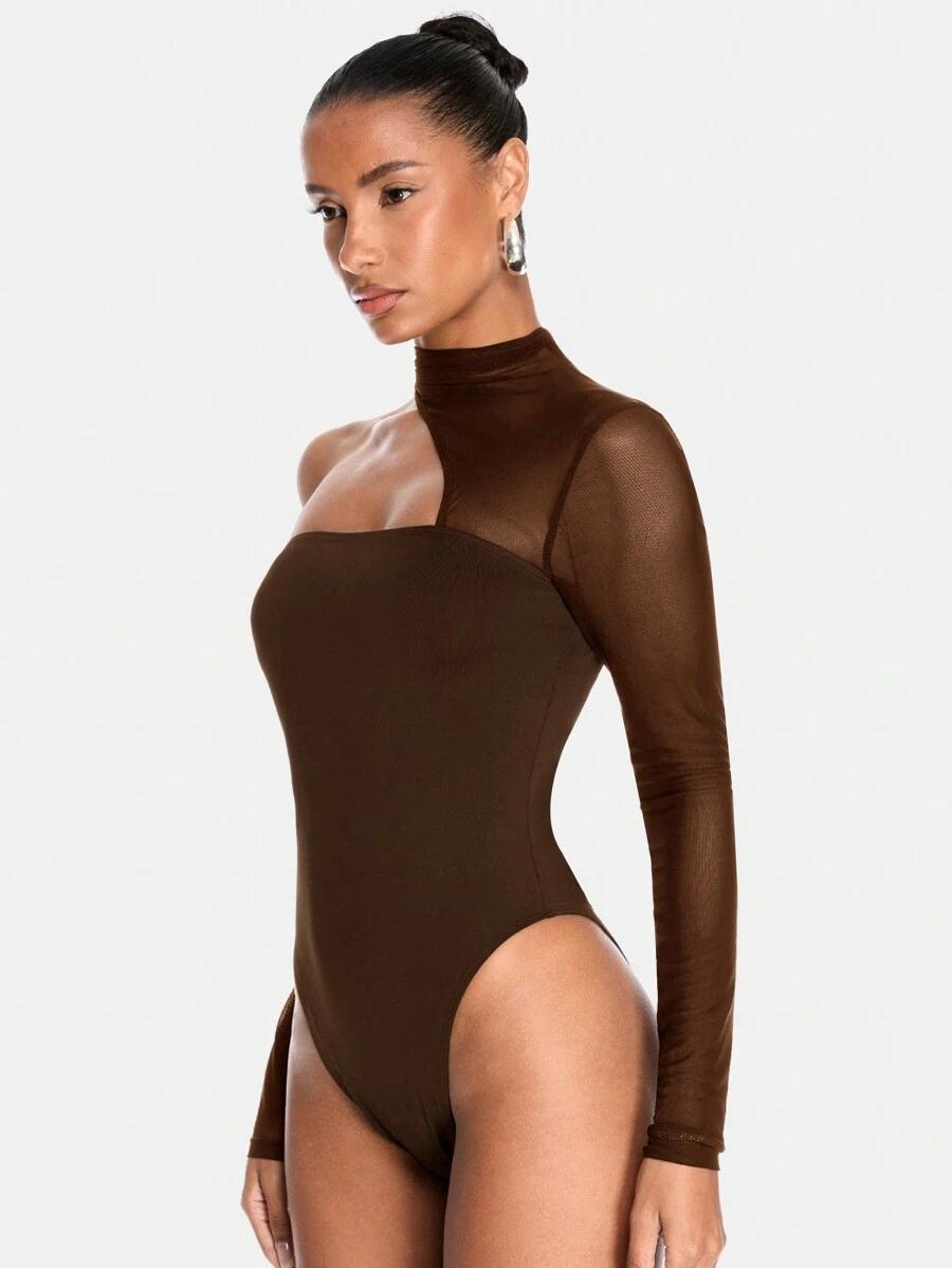 SHEIN BRĄZOWE ASYMETRYCZNE BODY S09__M