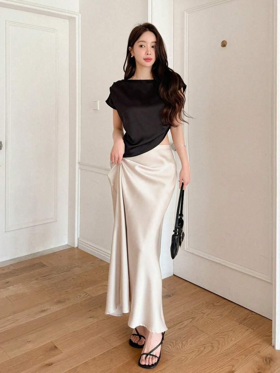 SHEIN KREMOWA MAXI SPÓDNICA S06__XL