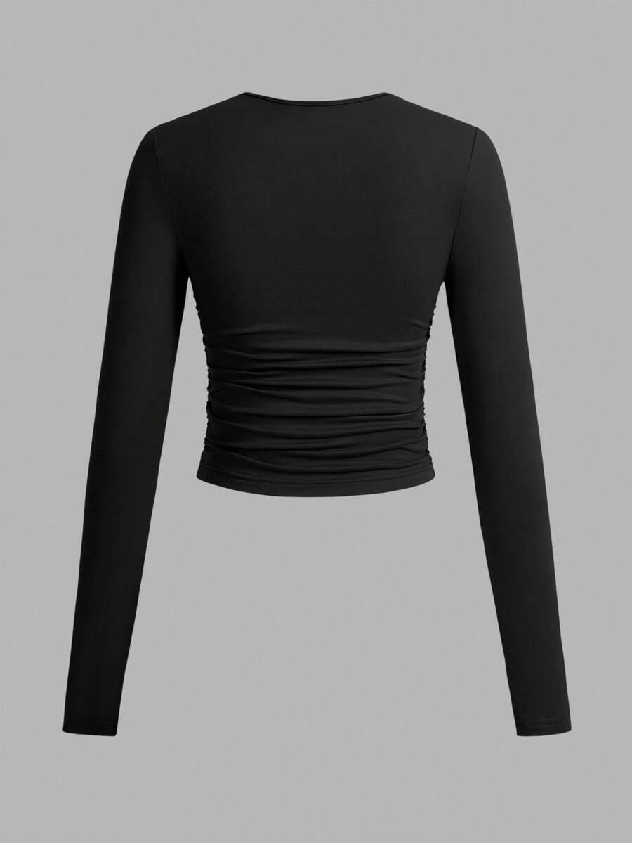 SHEIN CZARNA BLUZKA DŁUGI RĘKAW MARSZCZENIA 3 PACK S06__S