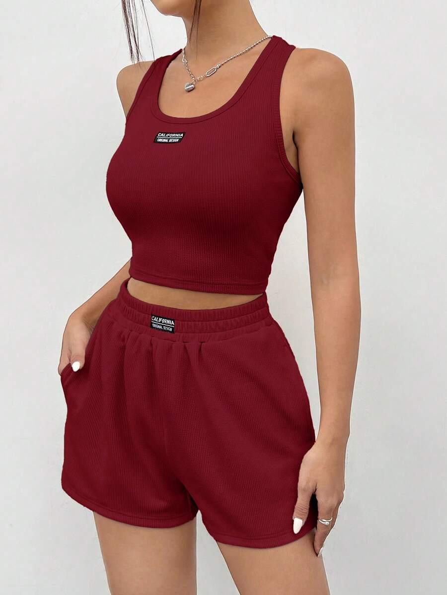 SHEIN BORDOWE SPODENKI TOP KOMPLET S06__M