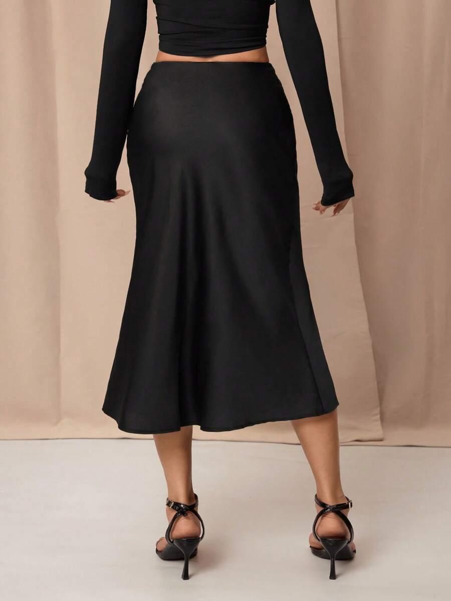 SHEIN CZARNA MIDI SPÓDNICA S06__L