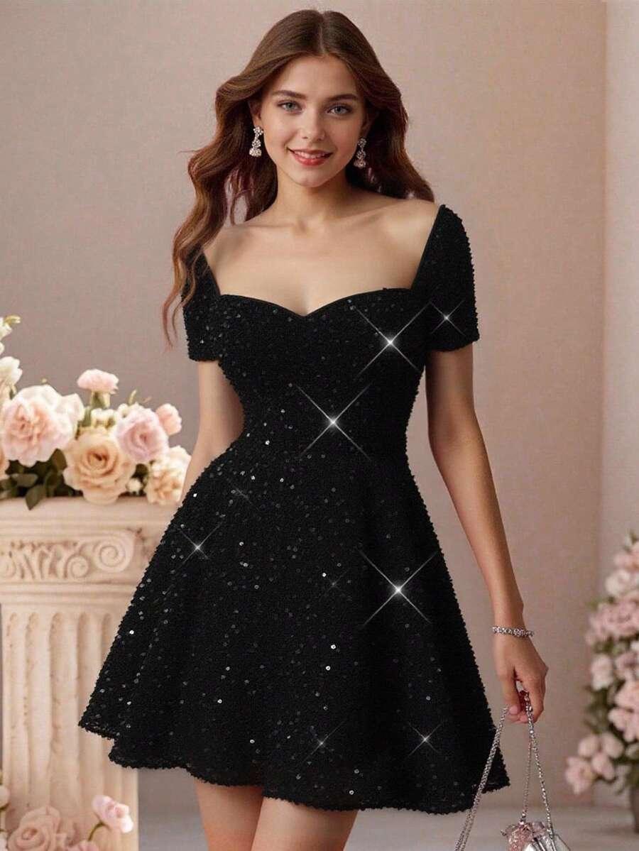 SHEIN CZARNA MINI SUKIENKA ZDOBIENIE S06__164/170