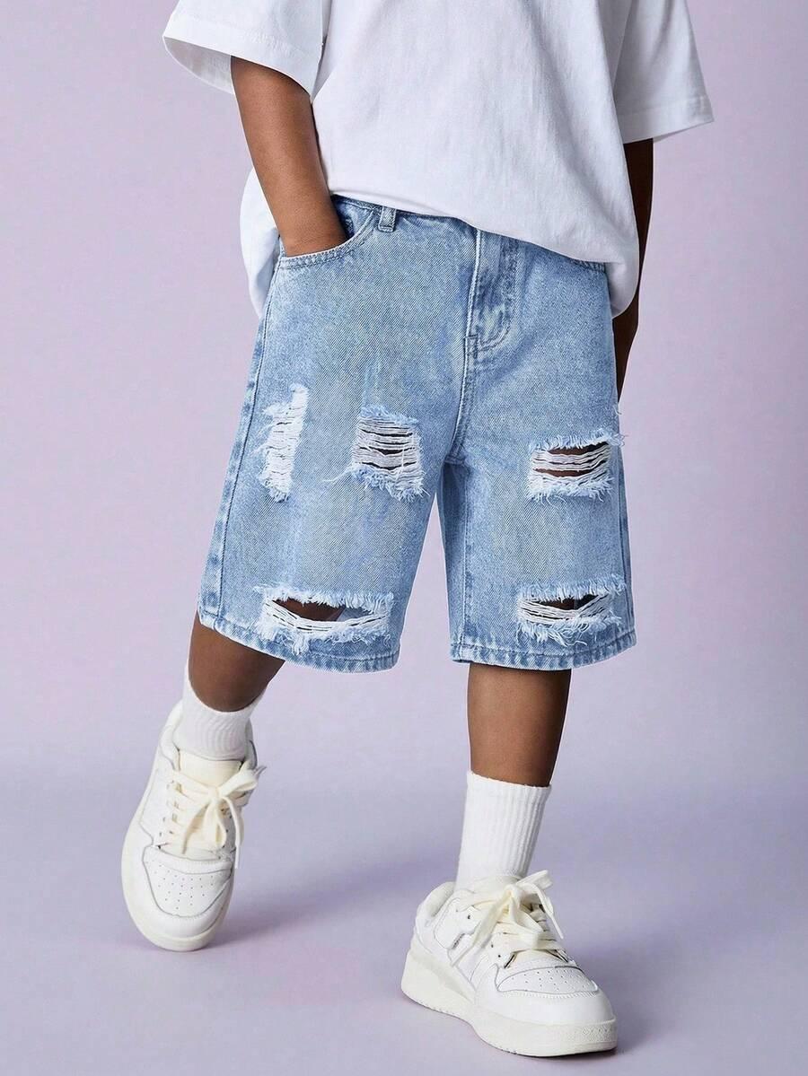 SHEIN SPODENKI JEANSOWE KIESZENIE S06__122-128