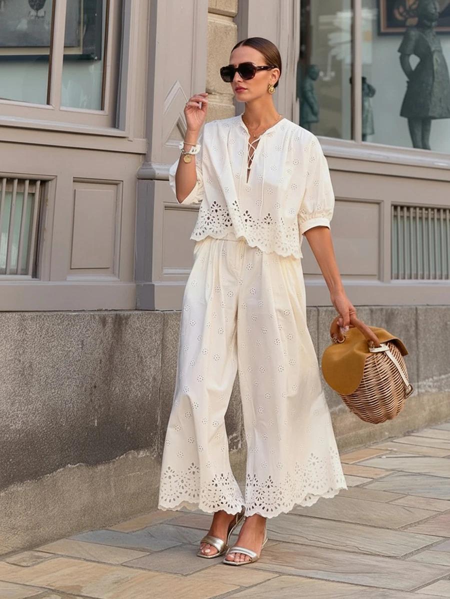 SHEIN BIAŁY KOMPLET BLUZKA SPODNIE S06__L