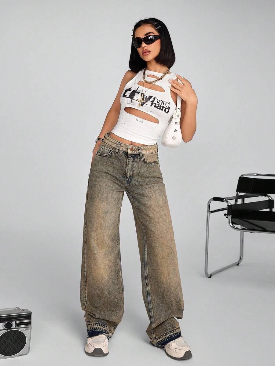 SHEIN SPODNIE JEANS PROSTA NOGAWKA S06__S
