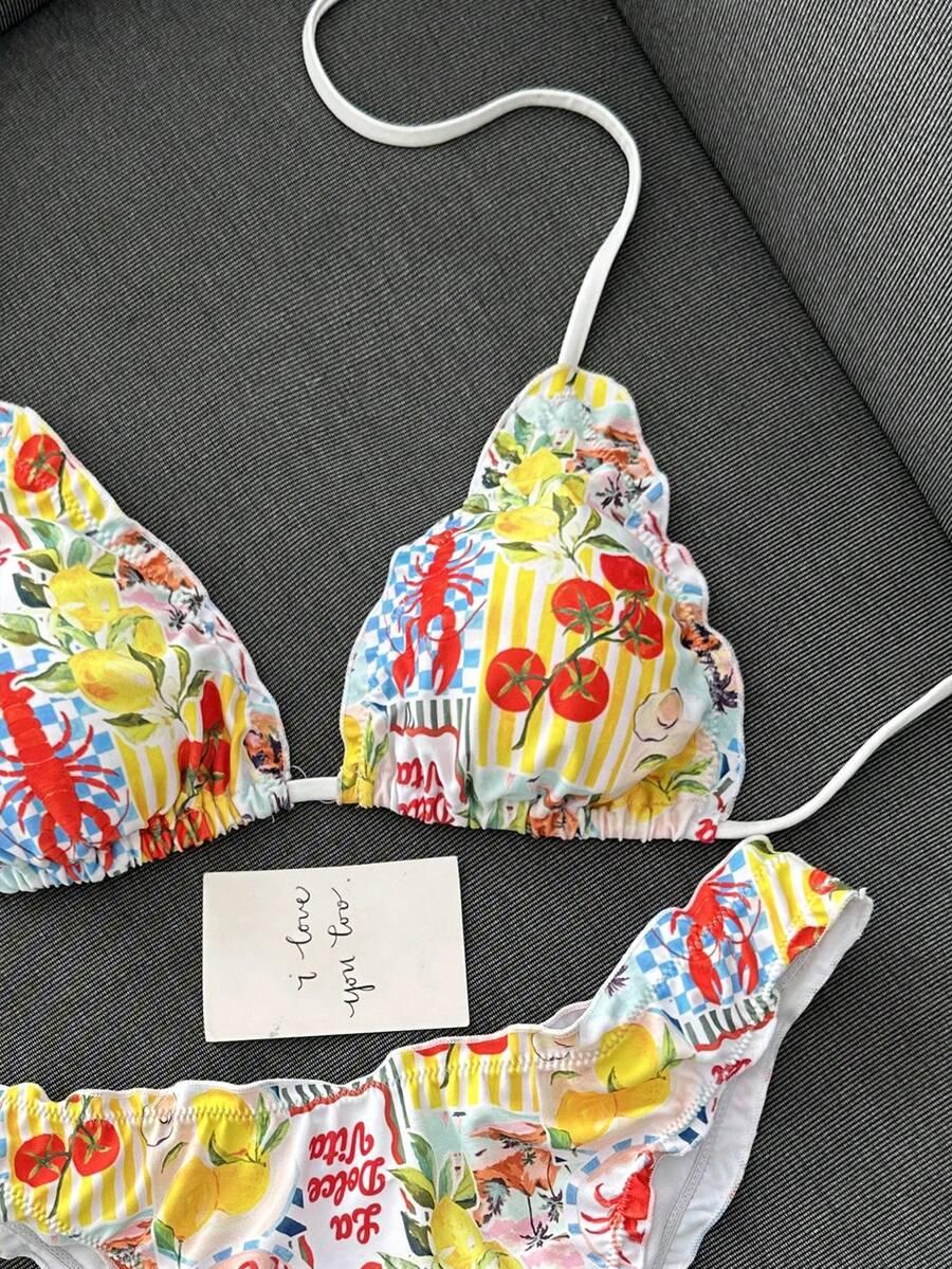 SHEIN DWUCZĘŚCIOWY STRÓJ KĄPIELOWY PRINT S09__M