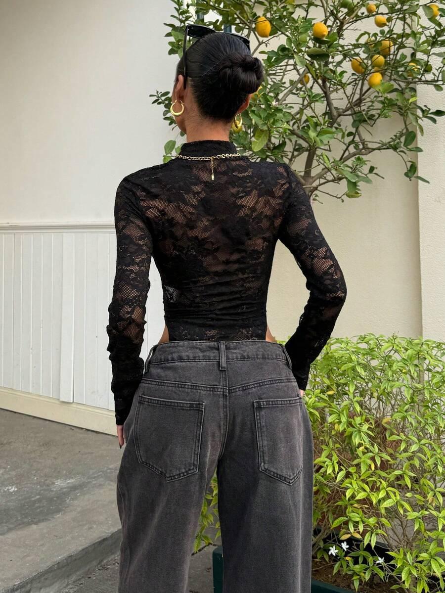 SHEIN CZARNE BODY KORONKA S06__M