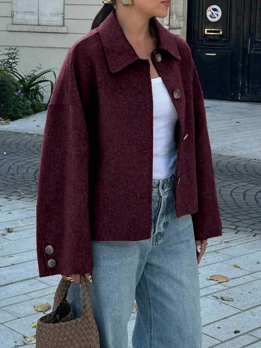 SHEIN BORDOWY KRÓTKI PŁASZCZ W01__L