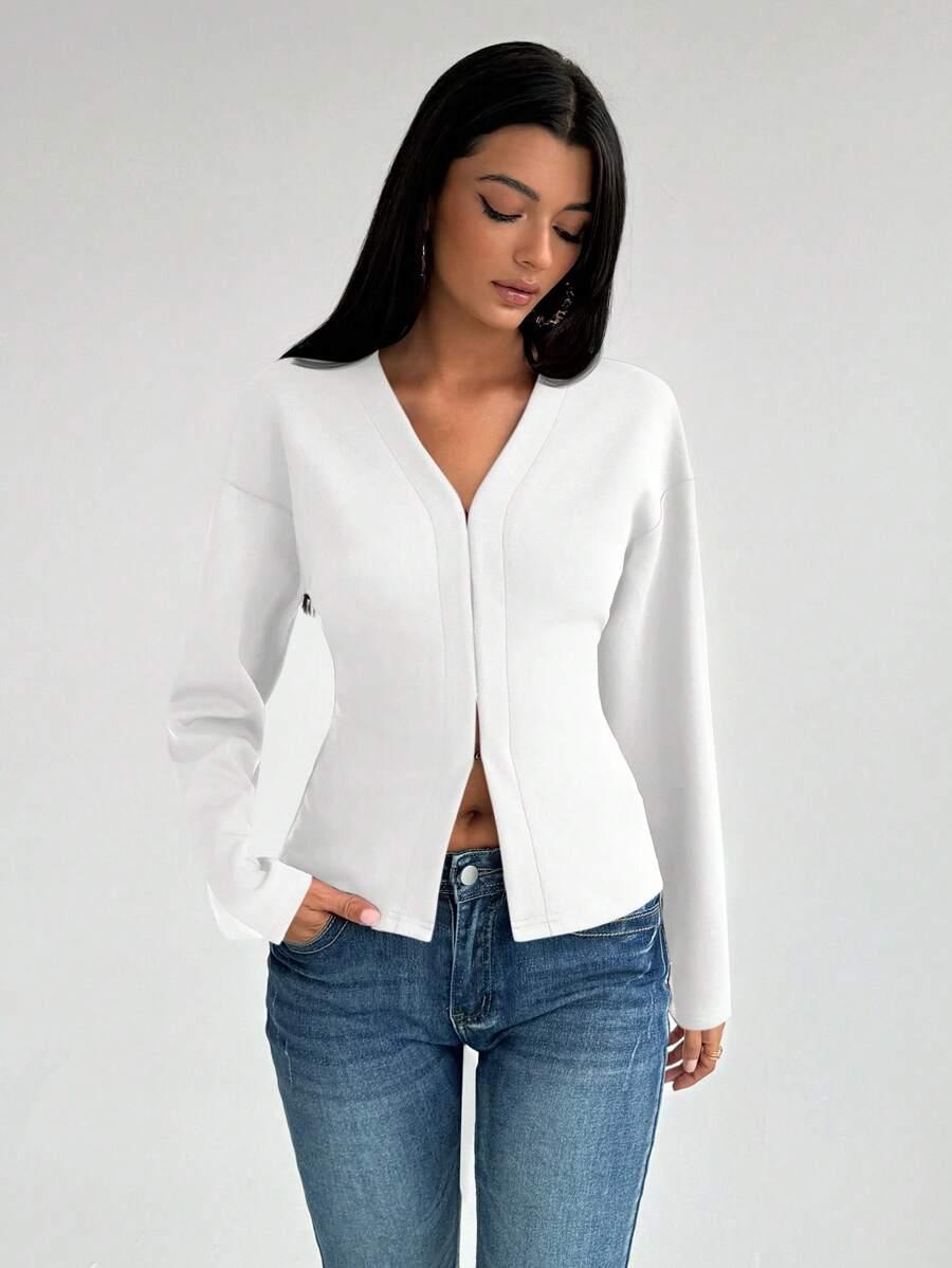 SHEIN BIAŁA BLUZKA DŁUGI RĘKAW S06__S