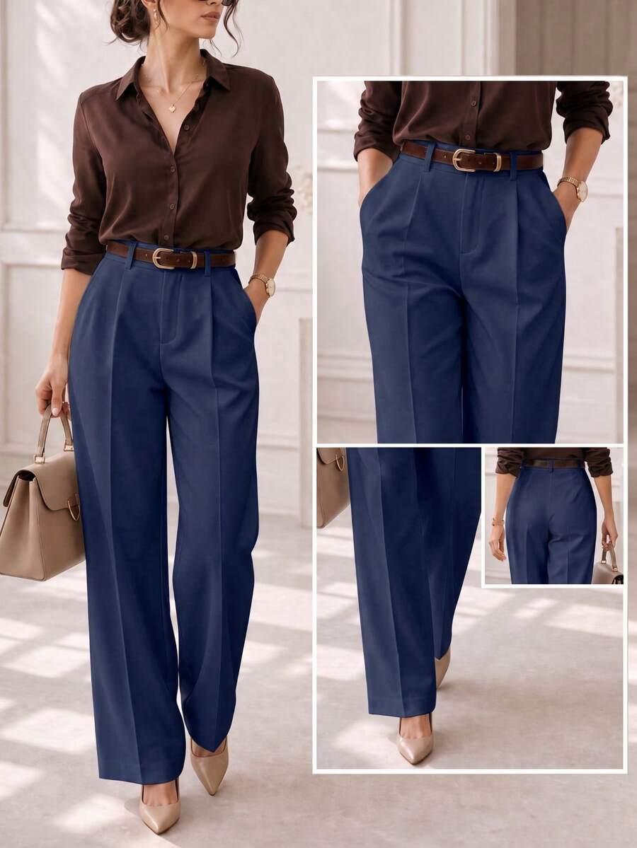 SHEIN ELEGANCKIE GRANATOWE SPODNIE PK01__XXL