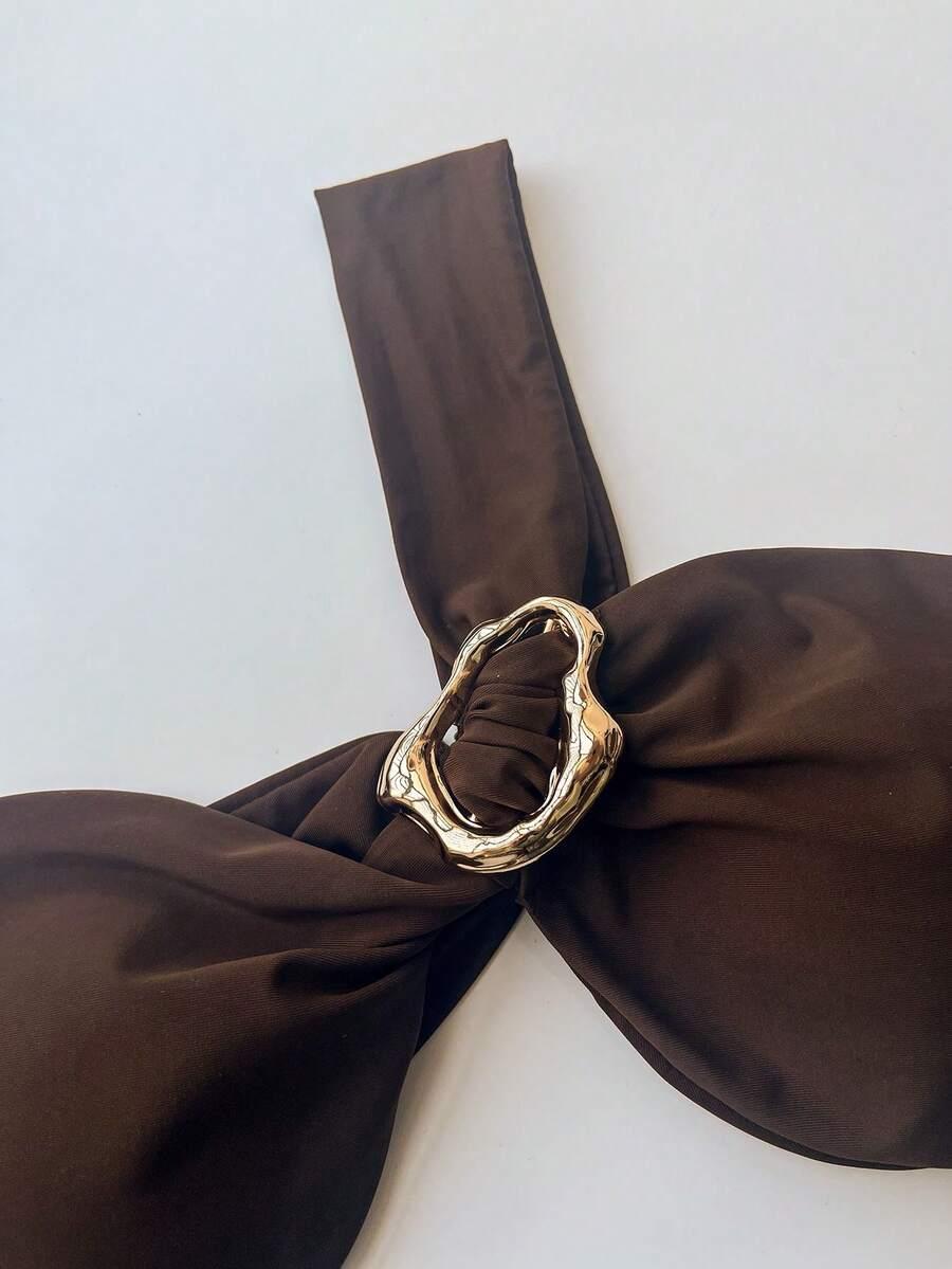 SHEIN BRĄZOWY JEDNOCZĘŚCIOWY STRÓJ KĄPIELOWY S09__XS