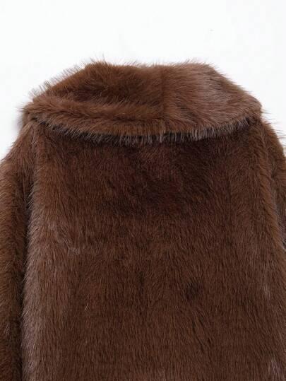 SHEIN BRĄZOWE SZTUCZNE FUTRO W01__L