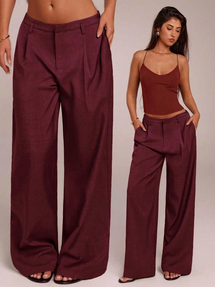 SHEIN BORDOWE SPODNIE PROSTA NOGAWKA S06__XL