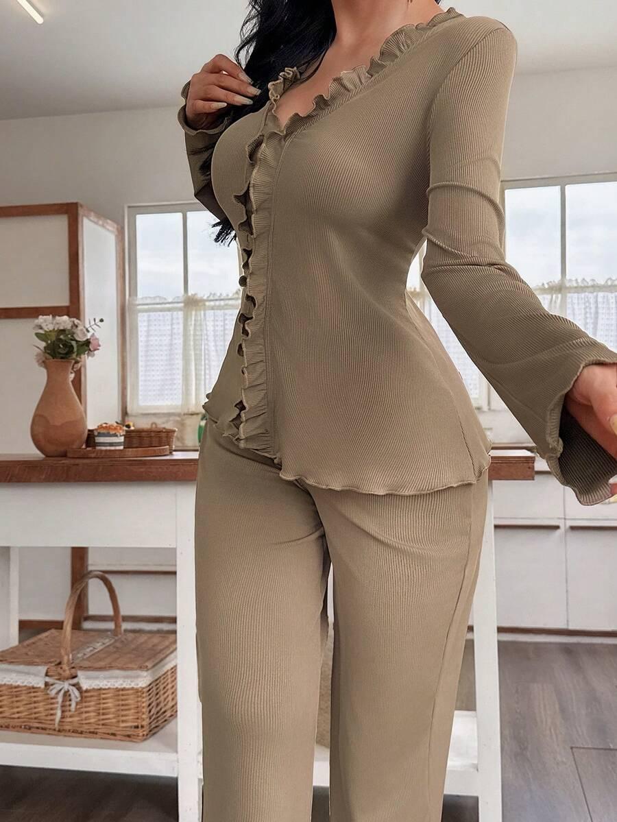 SHEIN CASUALOWY PRĄŻKOWANY KOMPLET BLUZKA SPODNIE S06__M