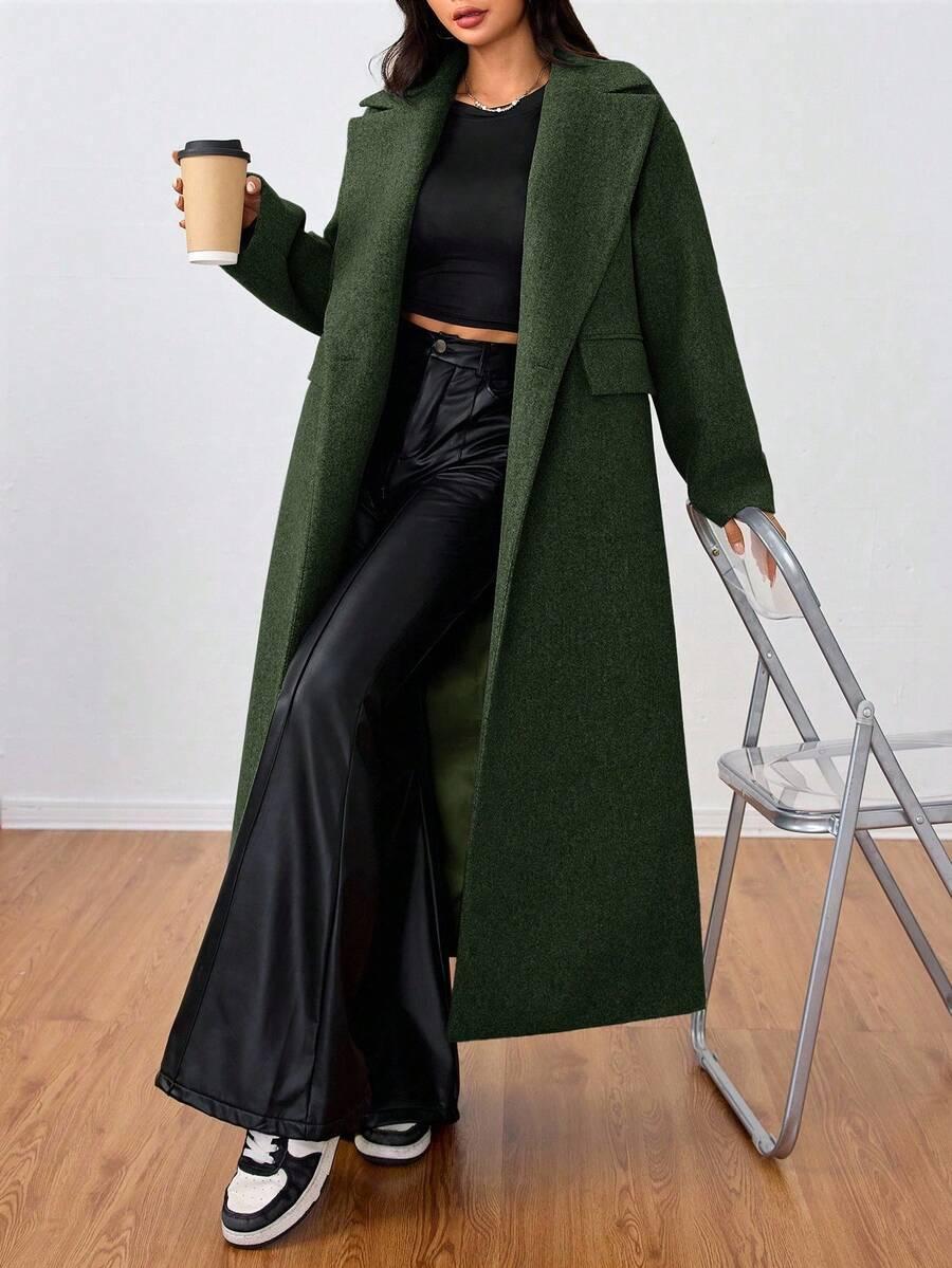 SHEIN ZIELONY KLASYCZNY PŁASZCZ W01__L