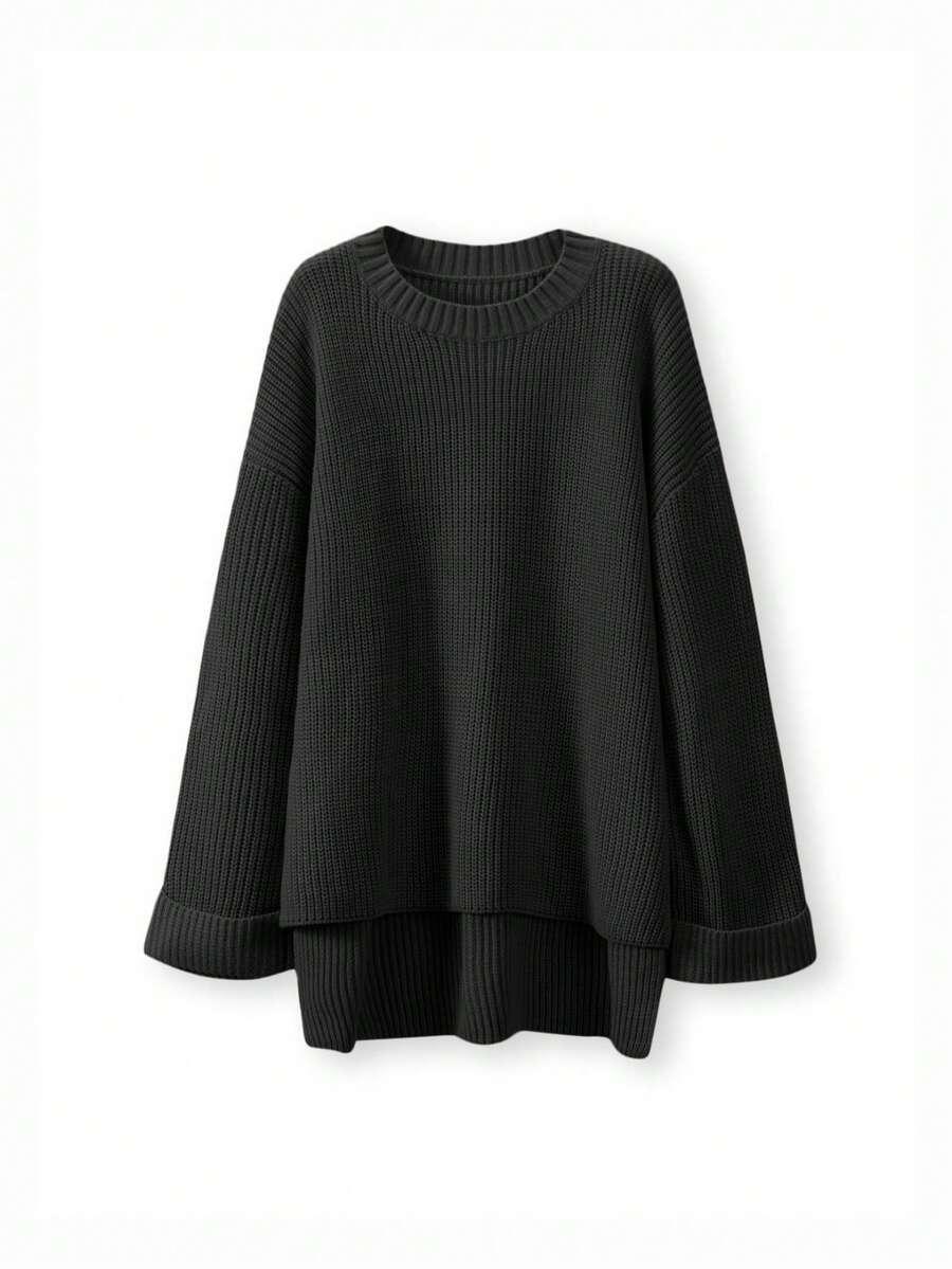SHEIN CZARNY SWETER OKRĄGŁY DEKOLT S06__M