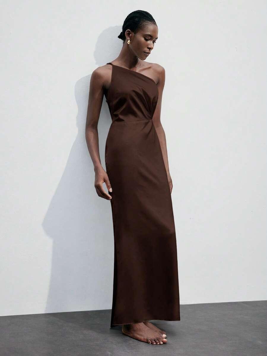 SHEIN BRĄZOWA MAXI SUKIENKA S06__M
