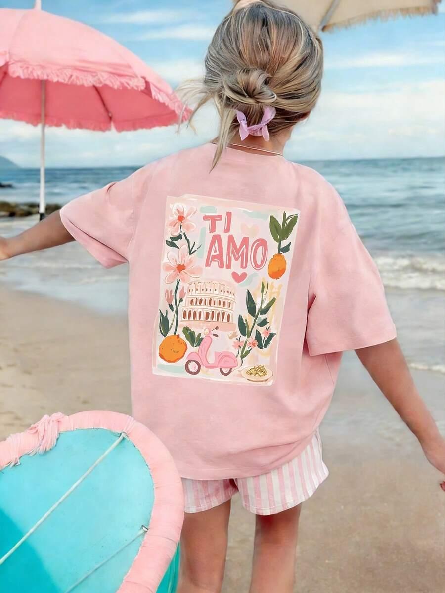 SHEIN RÓŻOWY T-SHIRT NADRUK PK01__158-162
