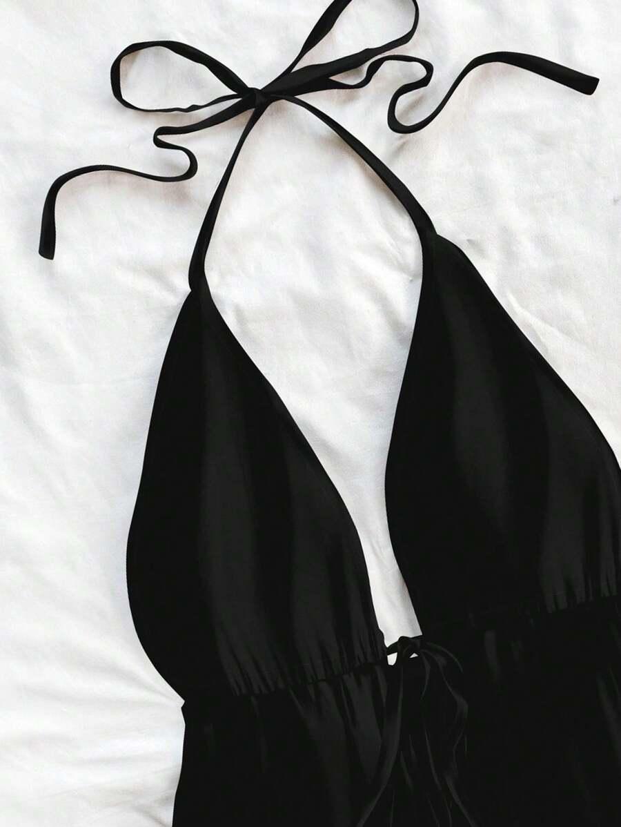 SHEIN CZARNY TOP WIĄZANIA S06__M