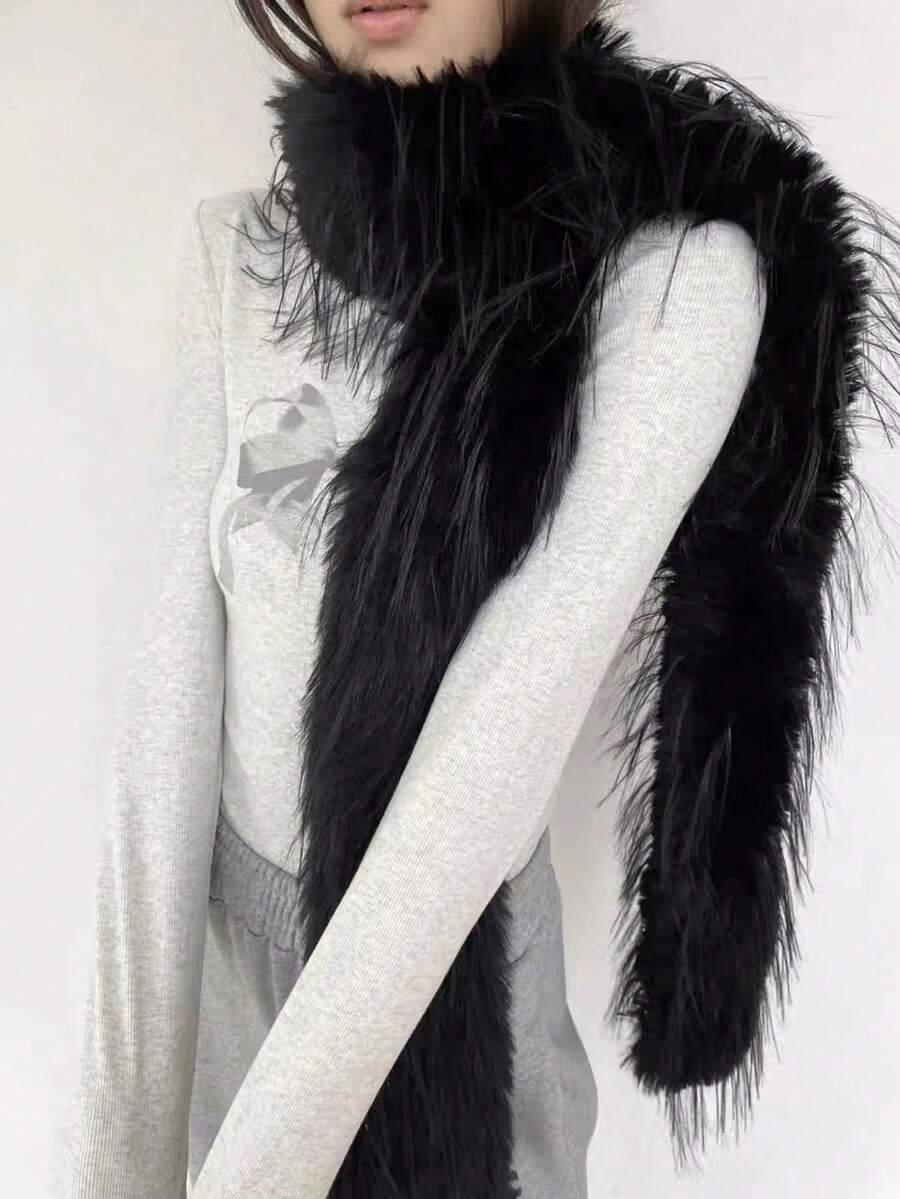 SHEIN CZARNY SZALIK SZTUCZNE FUTRO W01__11X175CM