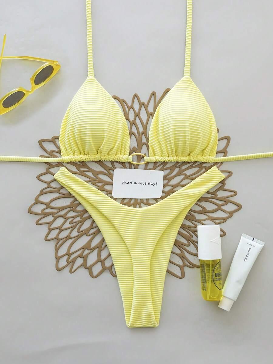 SHEIN ŻÓŁTY DWUCZĘŚCIOWY STRÓJ KĄPIELOWY S09__XS