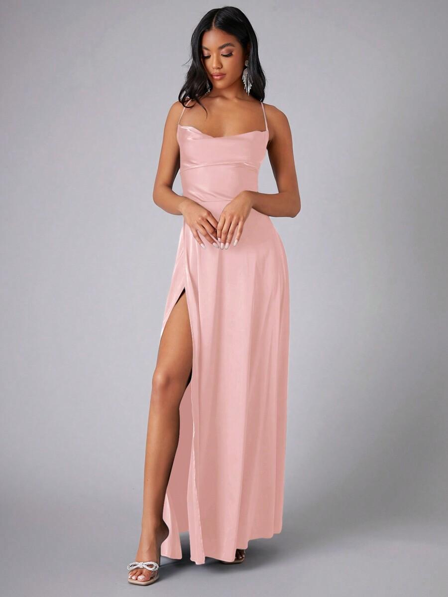 SHEIN RÓŻOWA SATYNOWA MAXI SUKIENKA WIĄZANIE PK01__XL