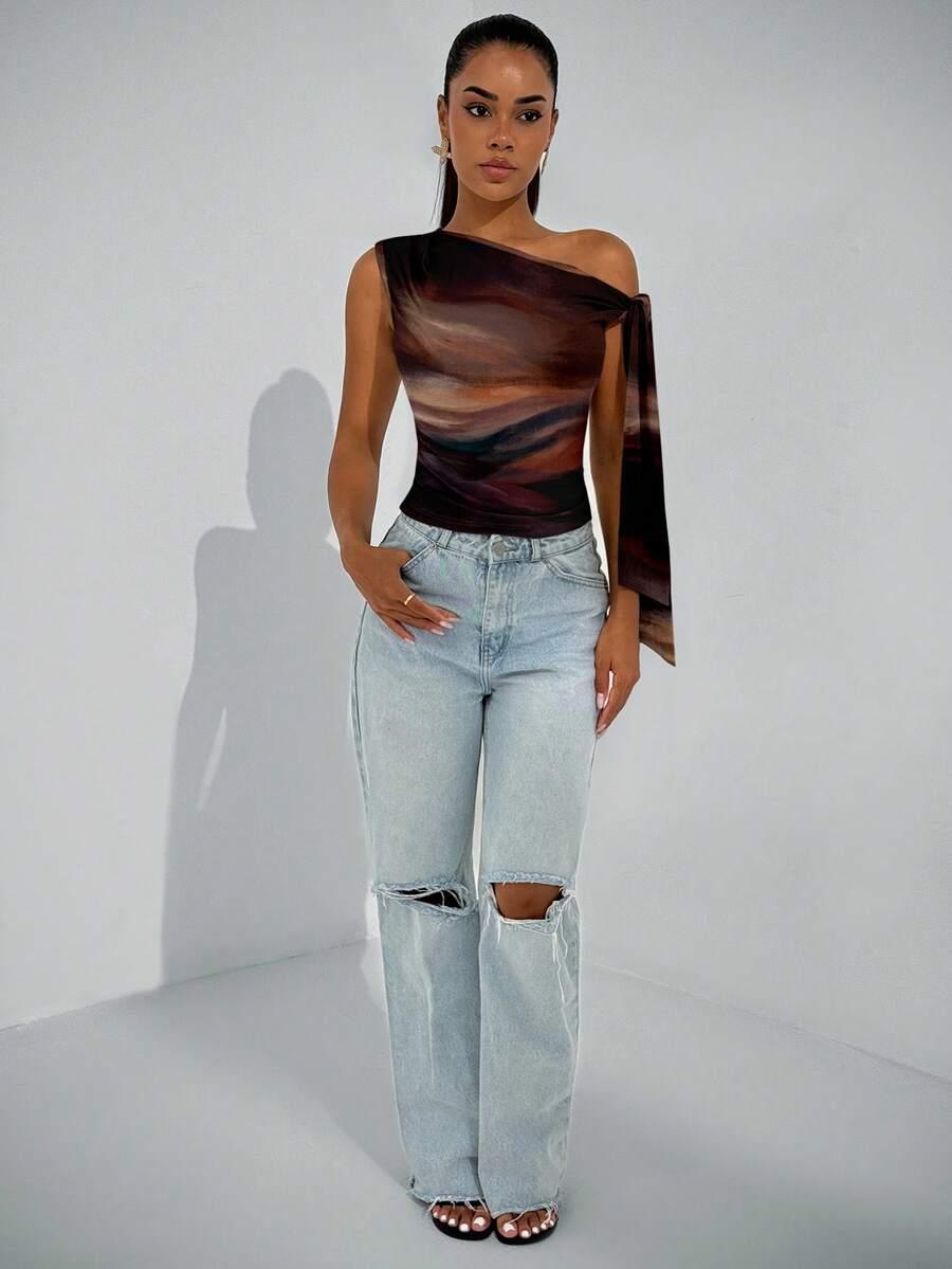 SHEIN BLUZKA NA JEDNO RAMIĘ WZÓR S06__XS