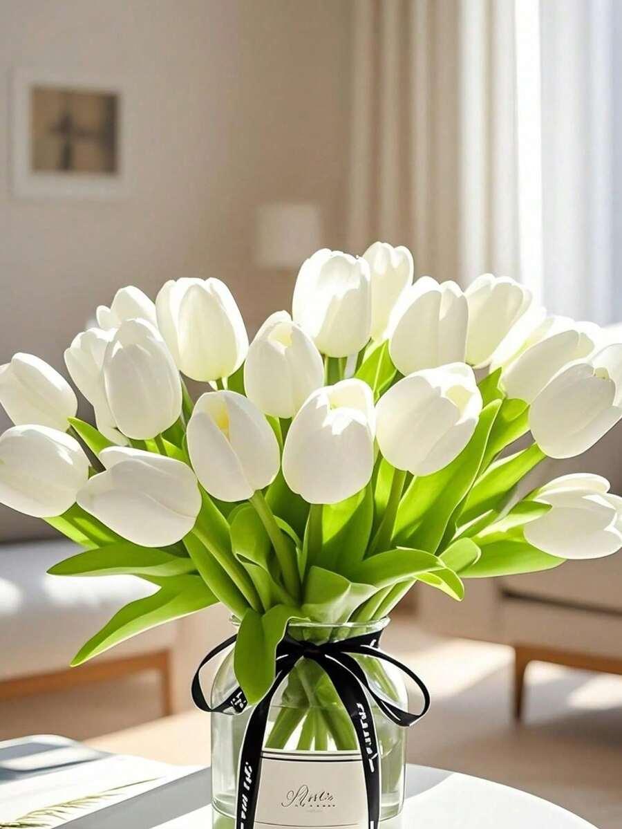 SHEIN BIAŁE SZTUCZNE KWIATKI TULIPANY 5-PACK S07__33
