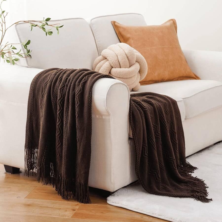 SHEIN BRĄZOWY DZIANINOWY KOC S07__127X152