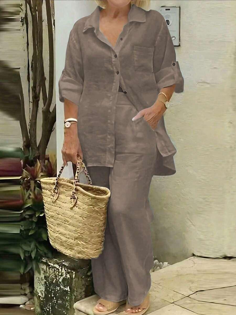 SHEIN BRĄZOWA KOSZULA CASUAL S06__L