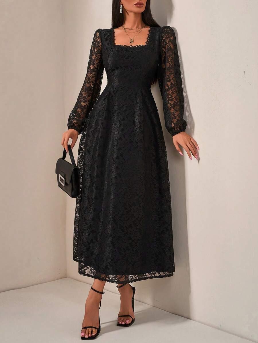 SHEIN CZARNA KORONKOWA MAXI SUKIENKA S06__XL