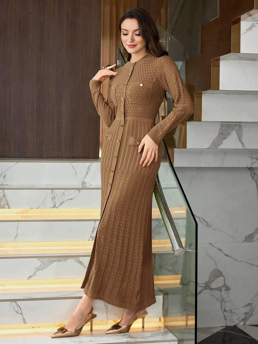 SHEIN BRĄZOWA MAXI SUKIENKA S06__L