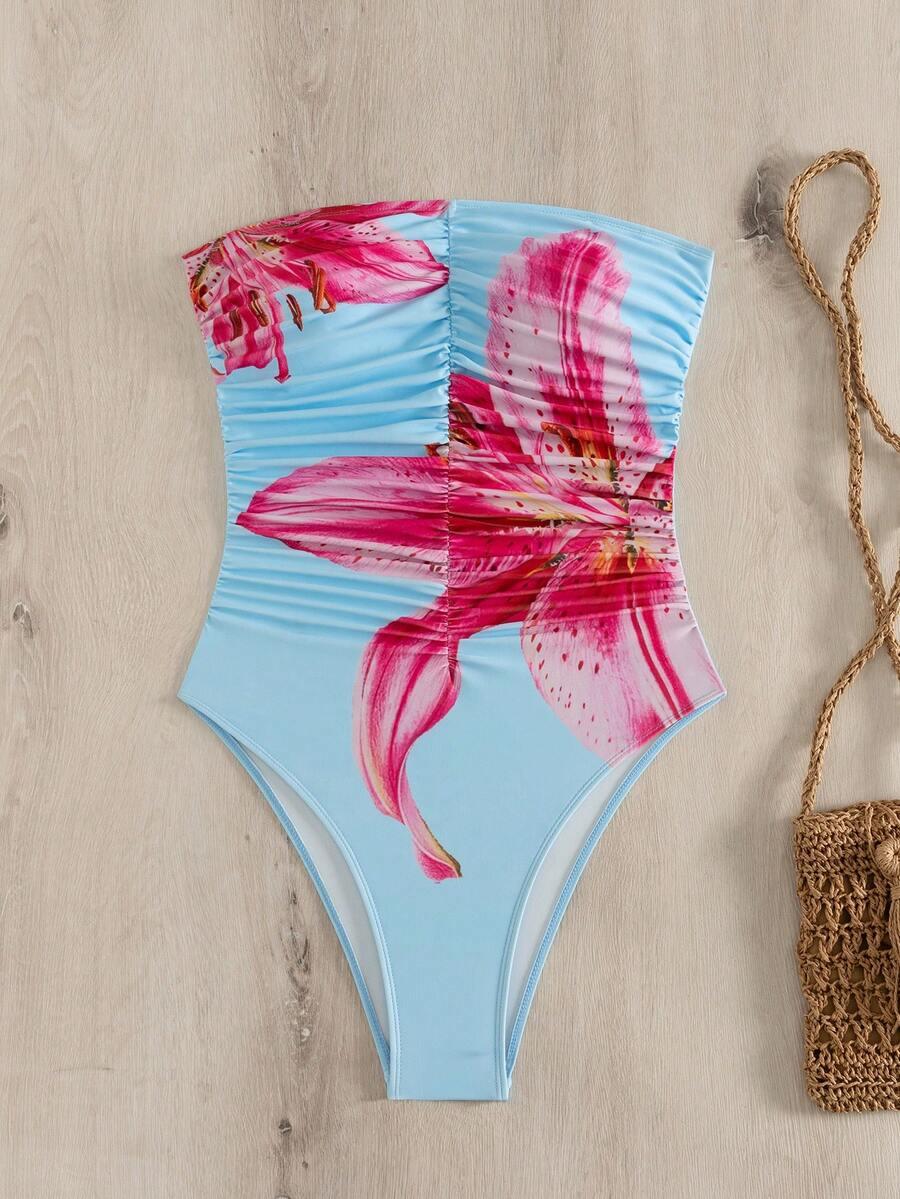 SHEIN JEDNOCZĘSCIOWY STRÓJ KĄPIELOWY KWIATY S09__L