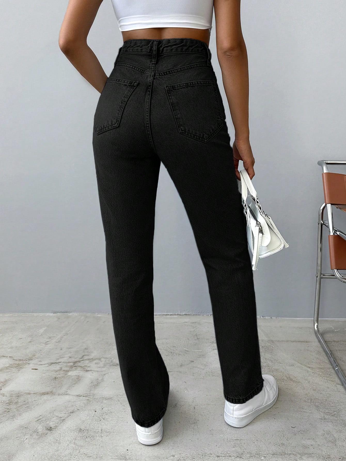 EURMUSE CZARNE SPODNIE JEANS PROSTA NOGAWKA S06__S