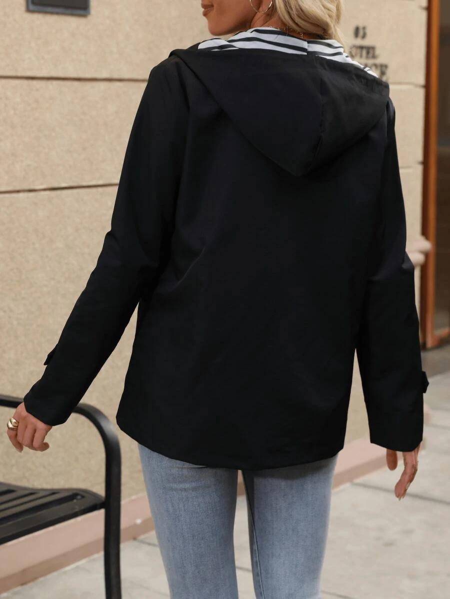SHEIN CZARNA KURTKA Z KAPTUREM WZÓR PASKI S06__XL