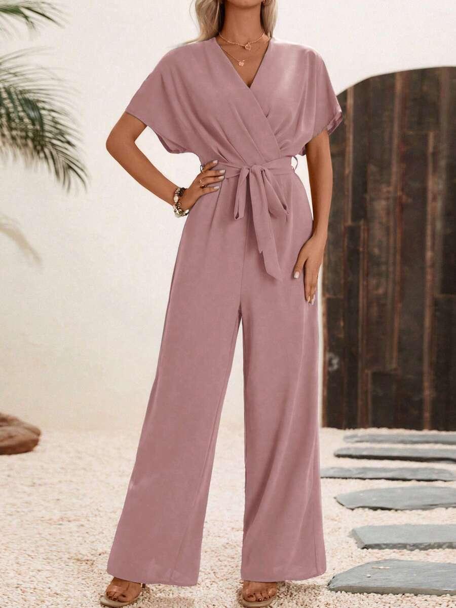 SHEIN RÓŻOWY KOMBINEZON V-NECK S06__XL