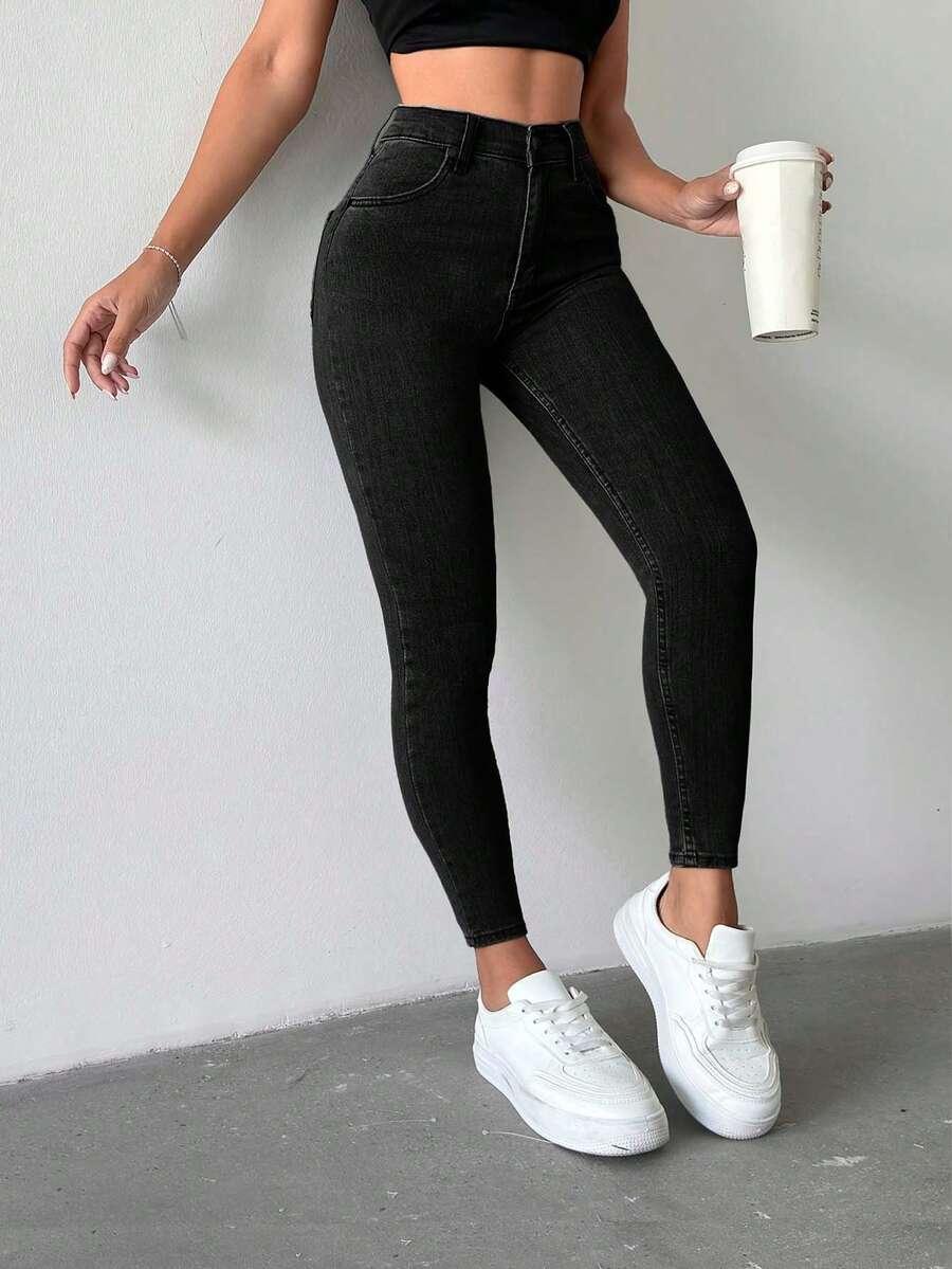SHEIN CZARNE SPODNIE JEANS RURKI S06__M