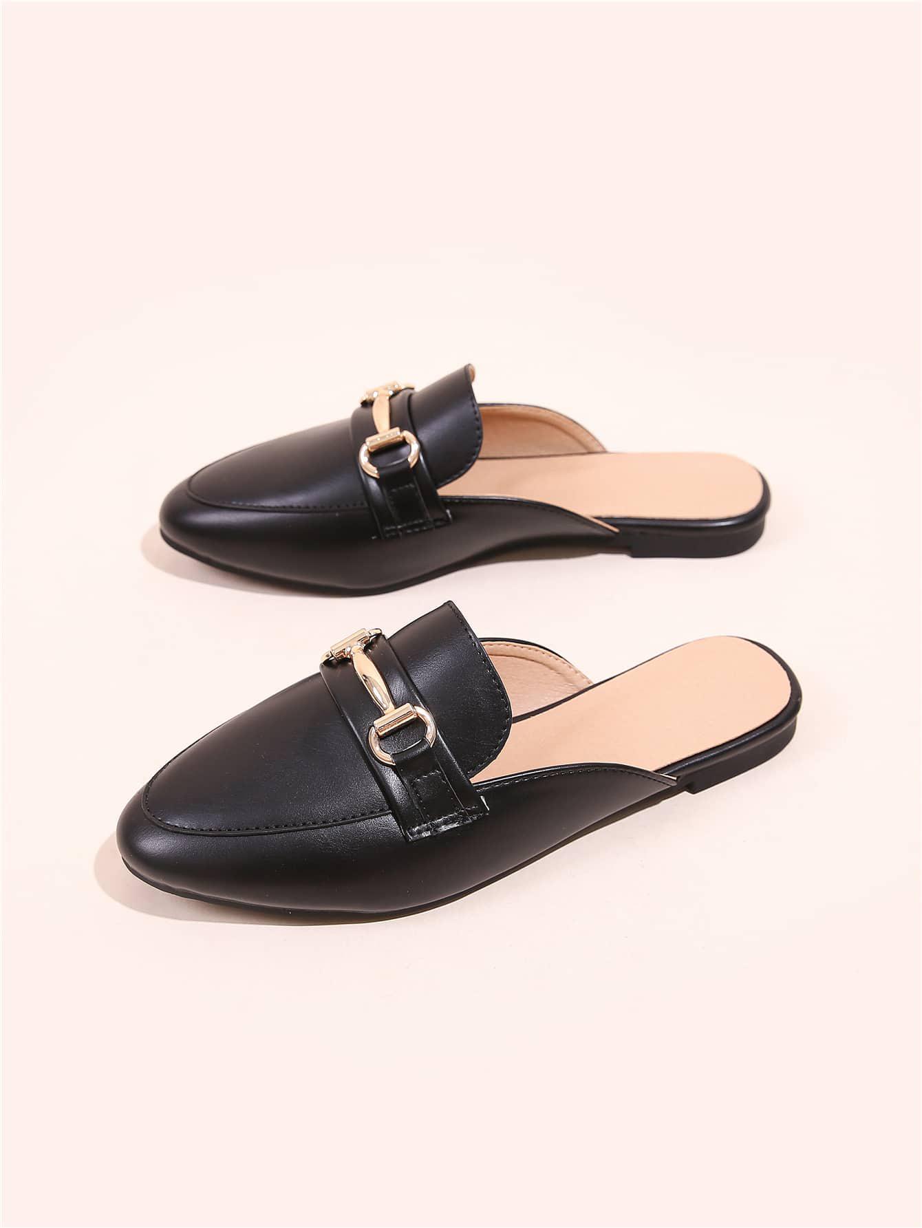 SHEIN CZARNE KLAPKI MULE ZDOBIENIE S06__36