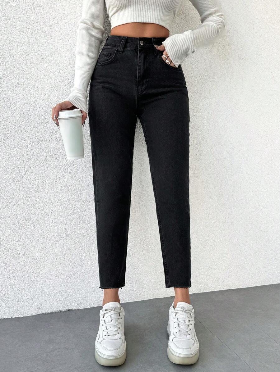 SHEIN CZARNE SPODNIE MOM JEANS 7/8 S06__XXS