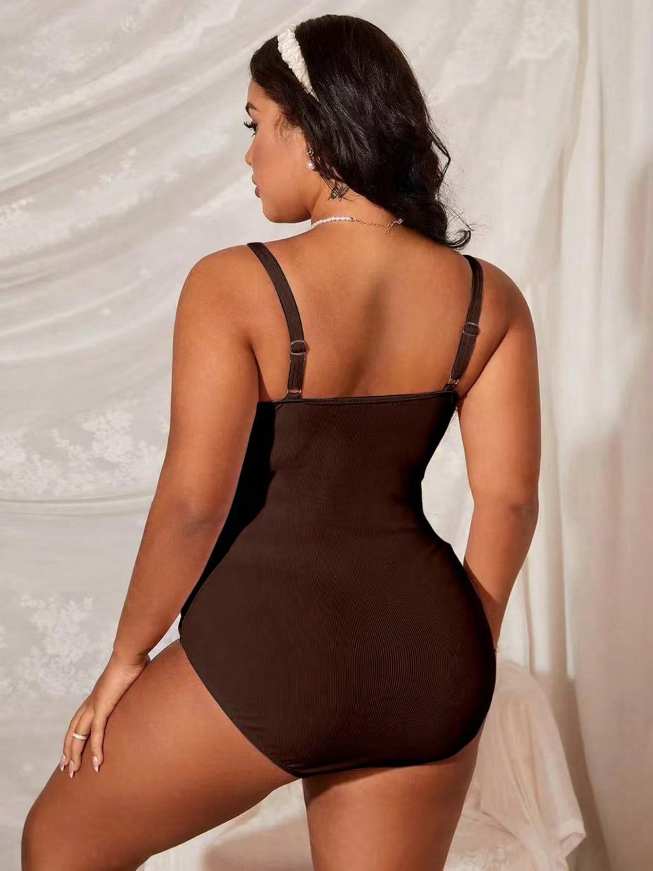 SHEIN BRĄZOWY JEDNOCZĘŚCIOWY STRÓJ KĄPIELOWY S09__46