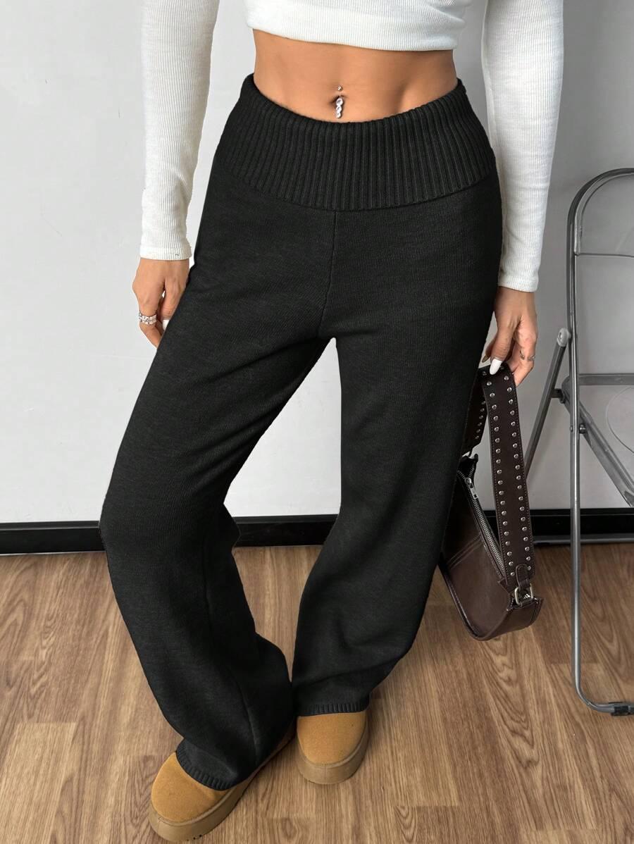 SHEIN CZARNE DZIANINOWE SPODNIE CASUAL PK01__S