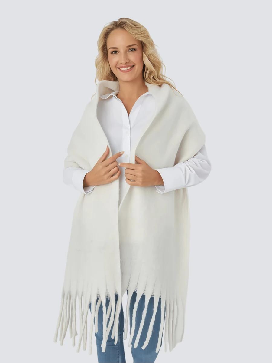 SHEIN BIAŁY SZALIK FRĘDZLE W01__40X200CM