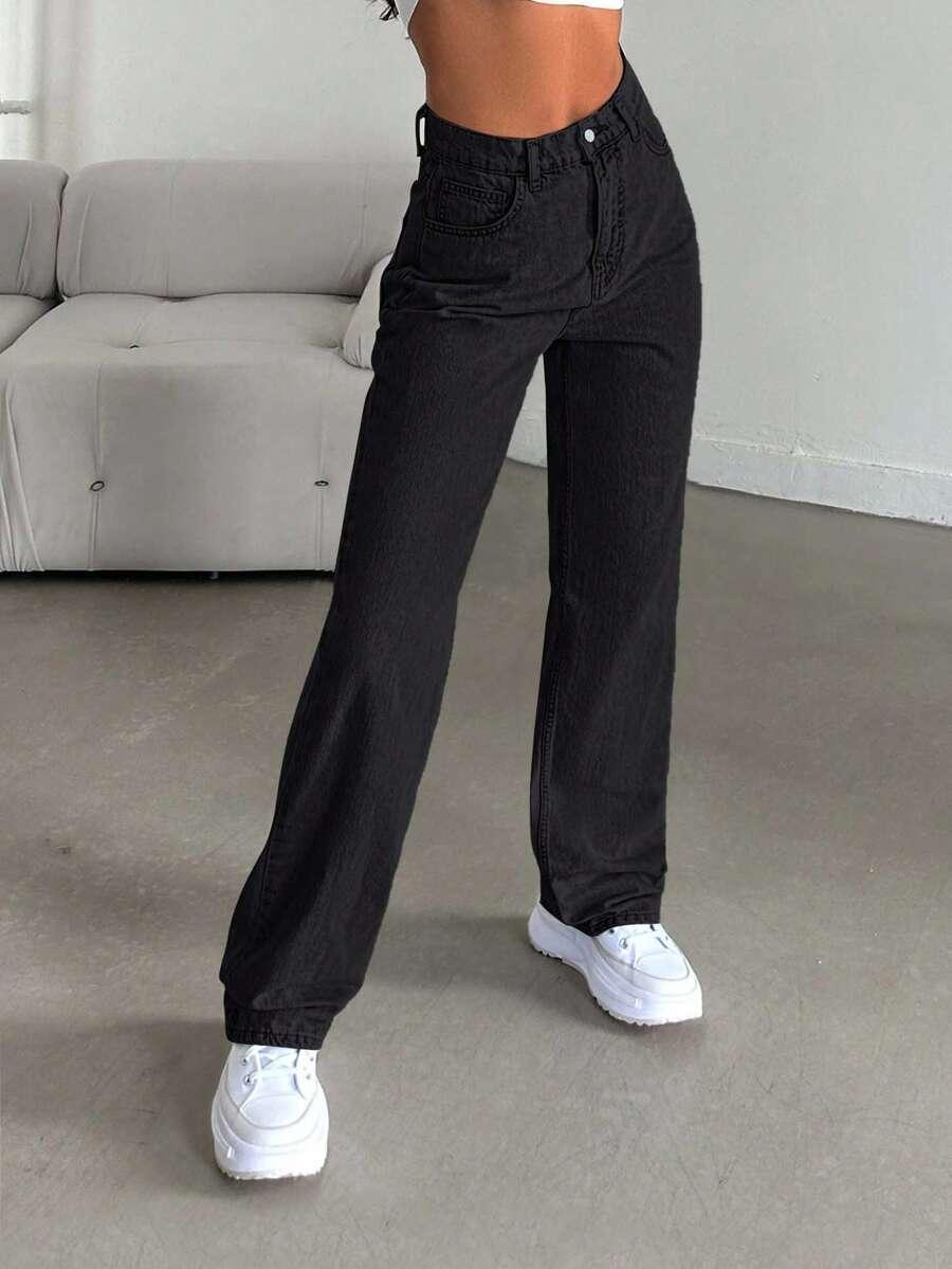 SHEIN CZARNE SPODNIE JEANS PROSTA NOGAWKA S06__S