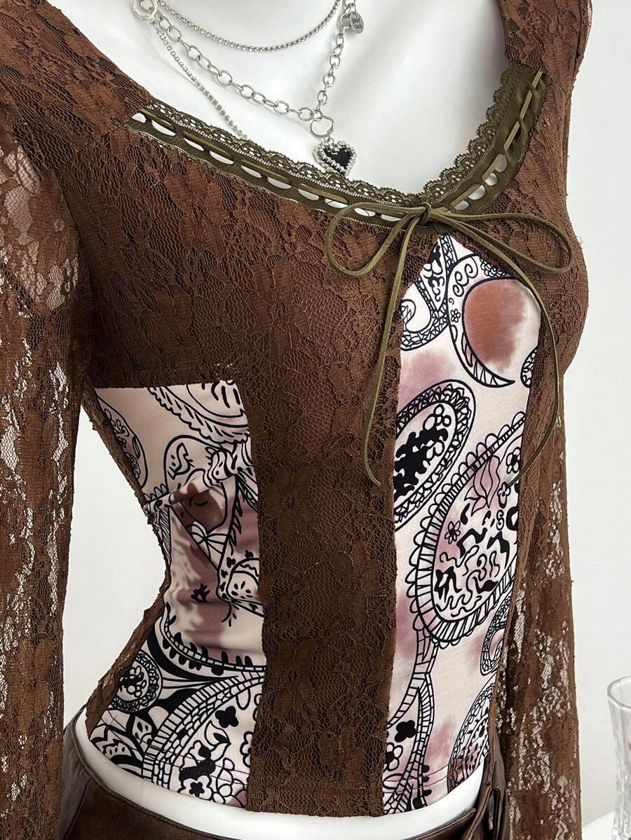 SHEIN BLUZKA Z DŁUGIM RĘKAWEM PRINT S06__M
