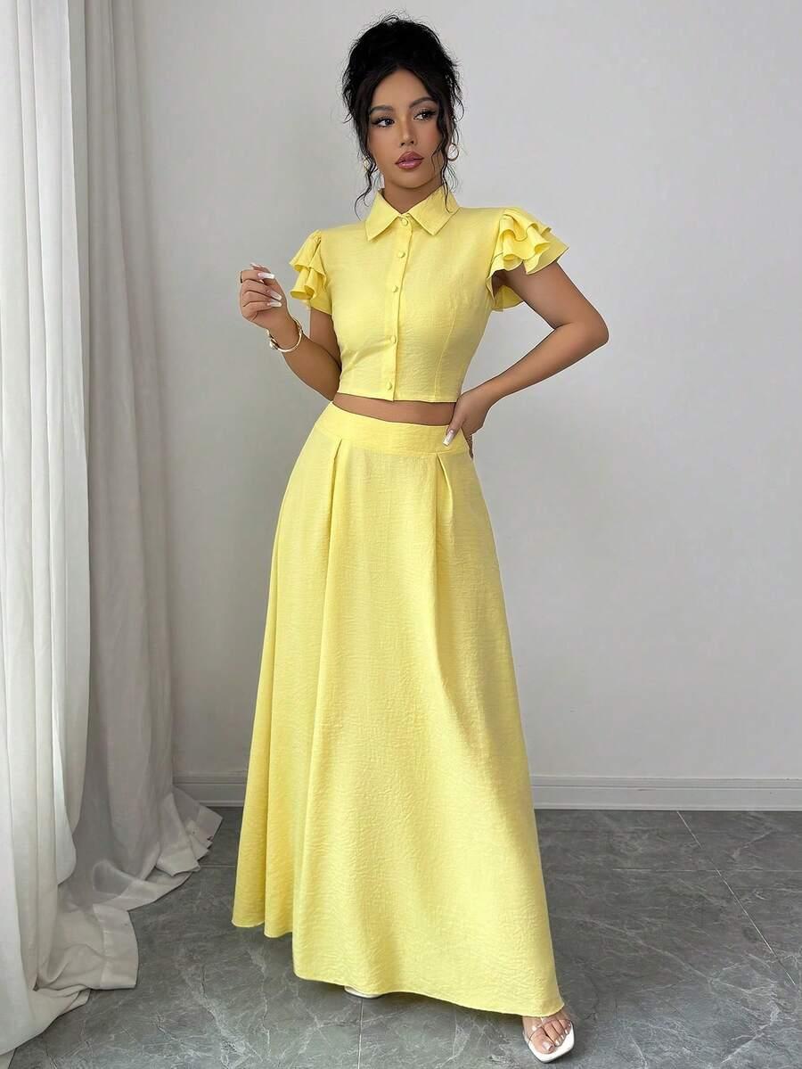 SHEIN ŻÓŁTA BLUZKA SPÓDNICA KOMPLET S06__M