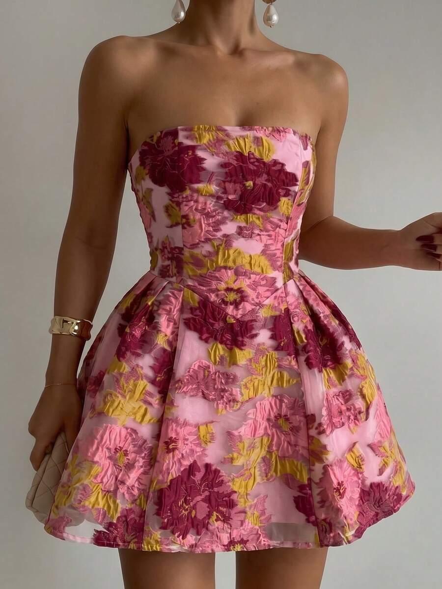 SHEIN ROZKLOSZOWANA MINI SUKIENKA ODKRYTE RAMIONA S06__L