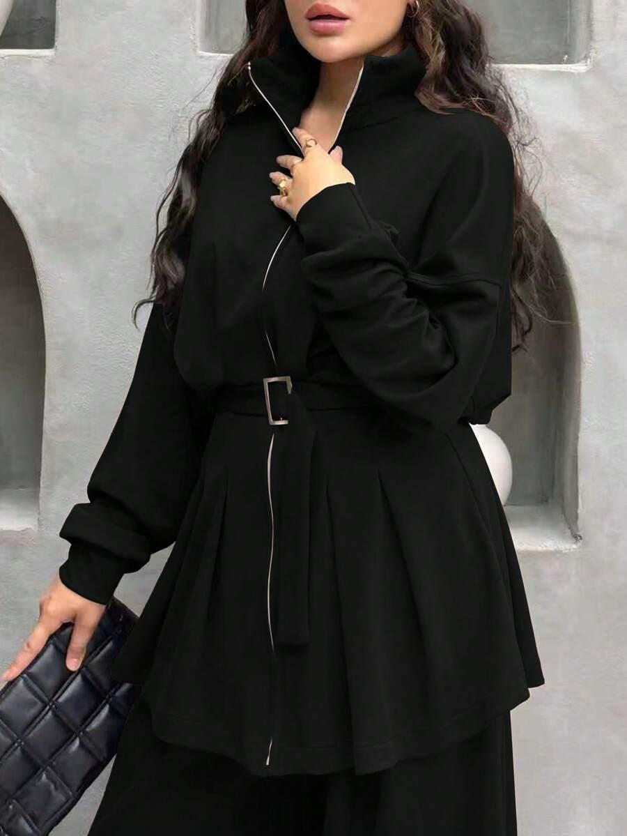 SHEIN CZARNY DWUCZĘŚCIOWY KOMPLET SPODNIE BLUZKA S09__L