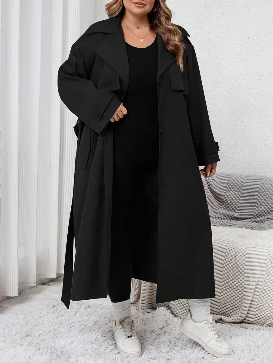 SHEIN CZARNY PŁASZCZ TRENCZ W01__56/58
