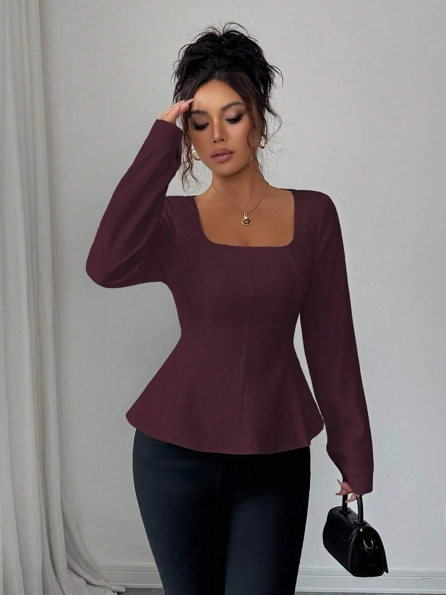 SHEIN BORDOWA BLUZKA DŁUGI RĘKAW S06__S